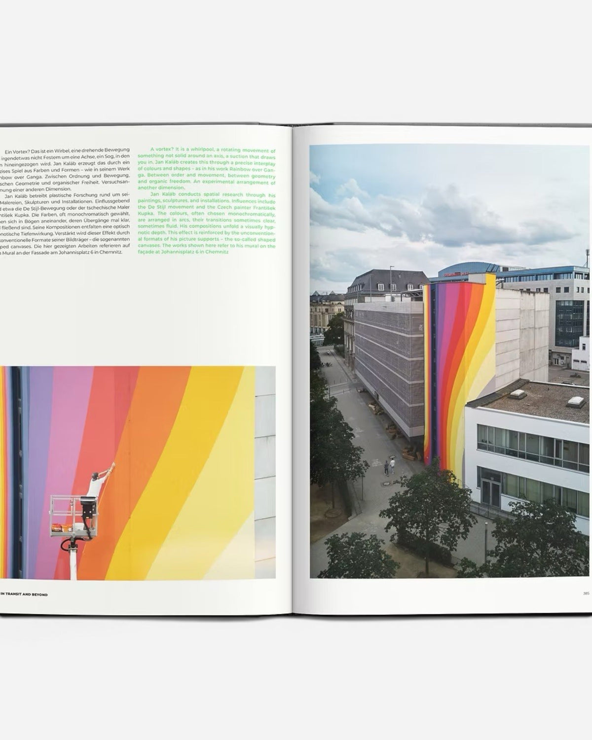 Astrofat Art In Transit And Beyond Hallenkunst book features a rainbow mural on a building and an artist painting it.