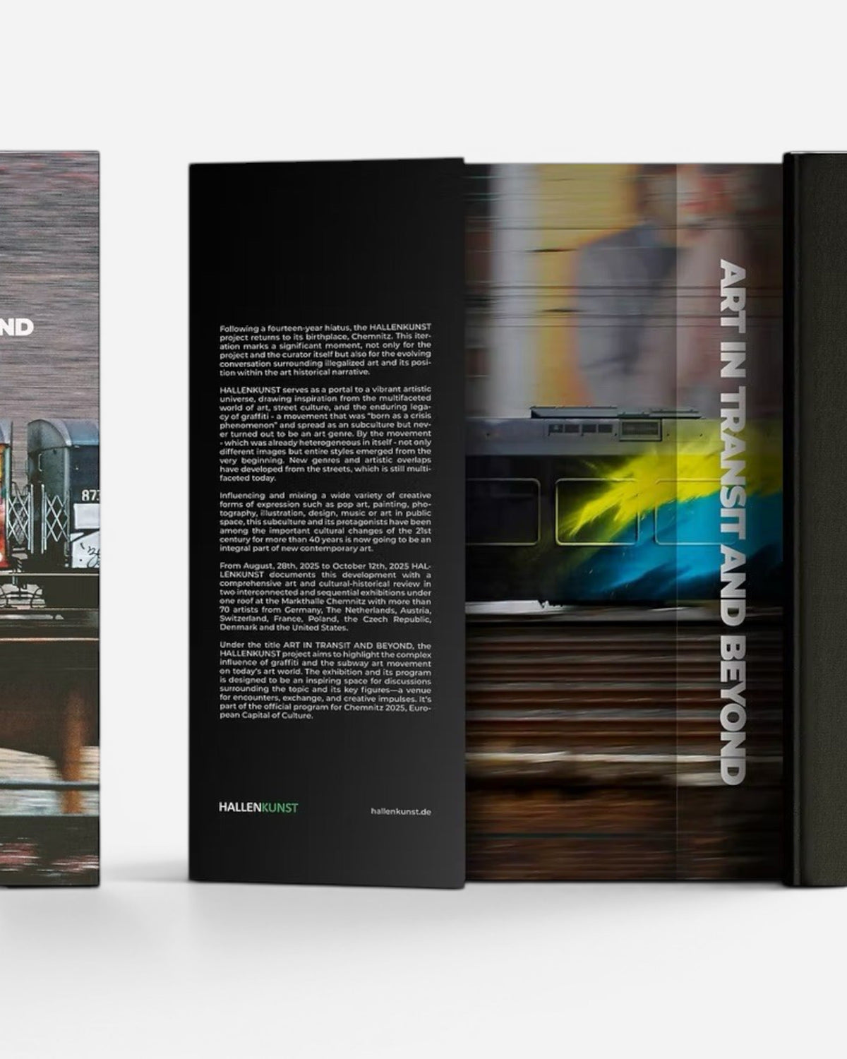 Art In Transit And Beyond Hallenkunst official exhibition catalog, featuring graffiti art on trains and works by over 40 international artists. Hardcover, black linen.