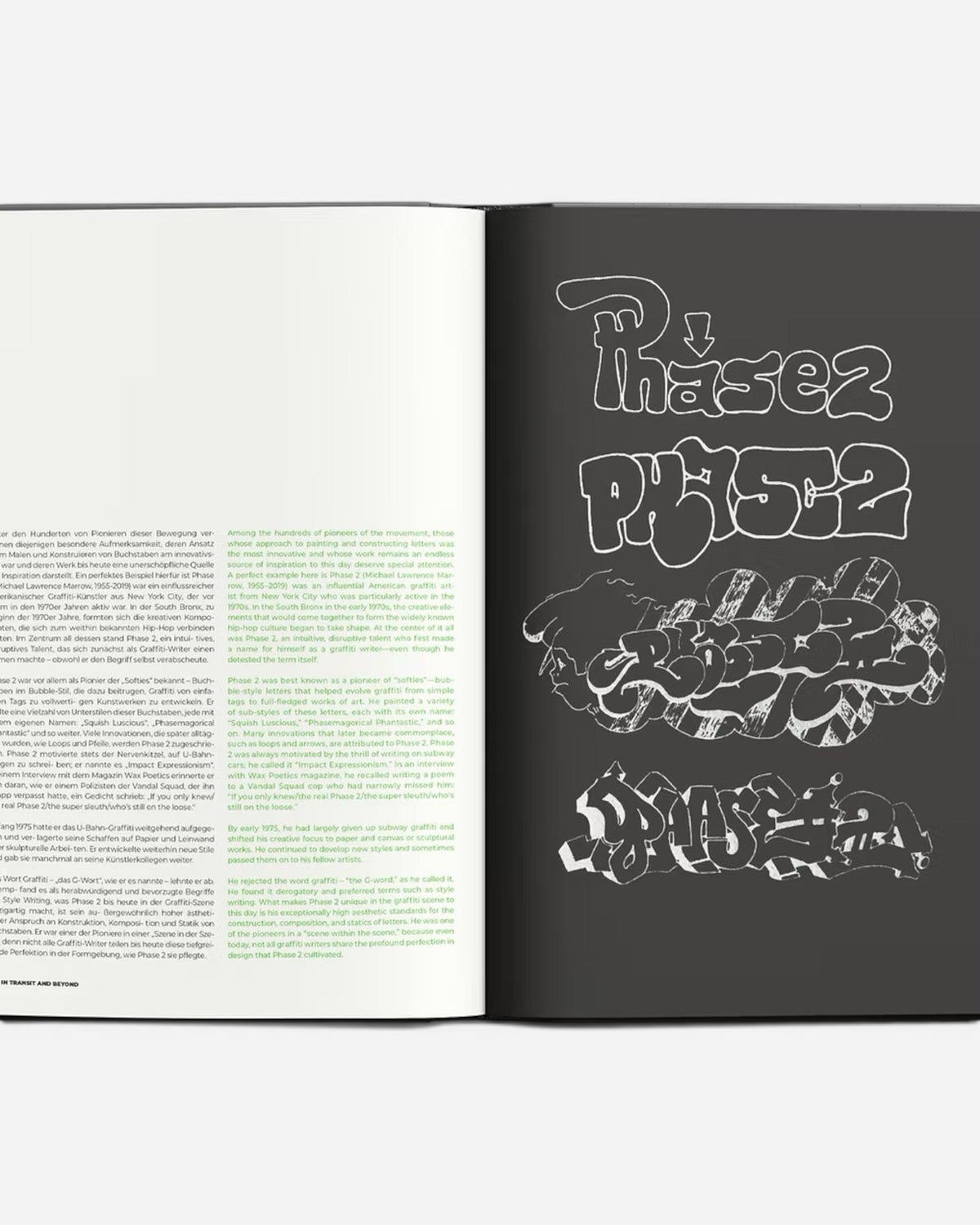 Astrofat Art In Transit And Beyond Hallenkunst book featuring graffiti art and text. Black hardcover with white lettering.