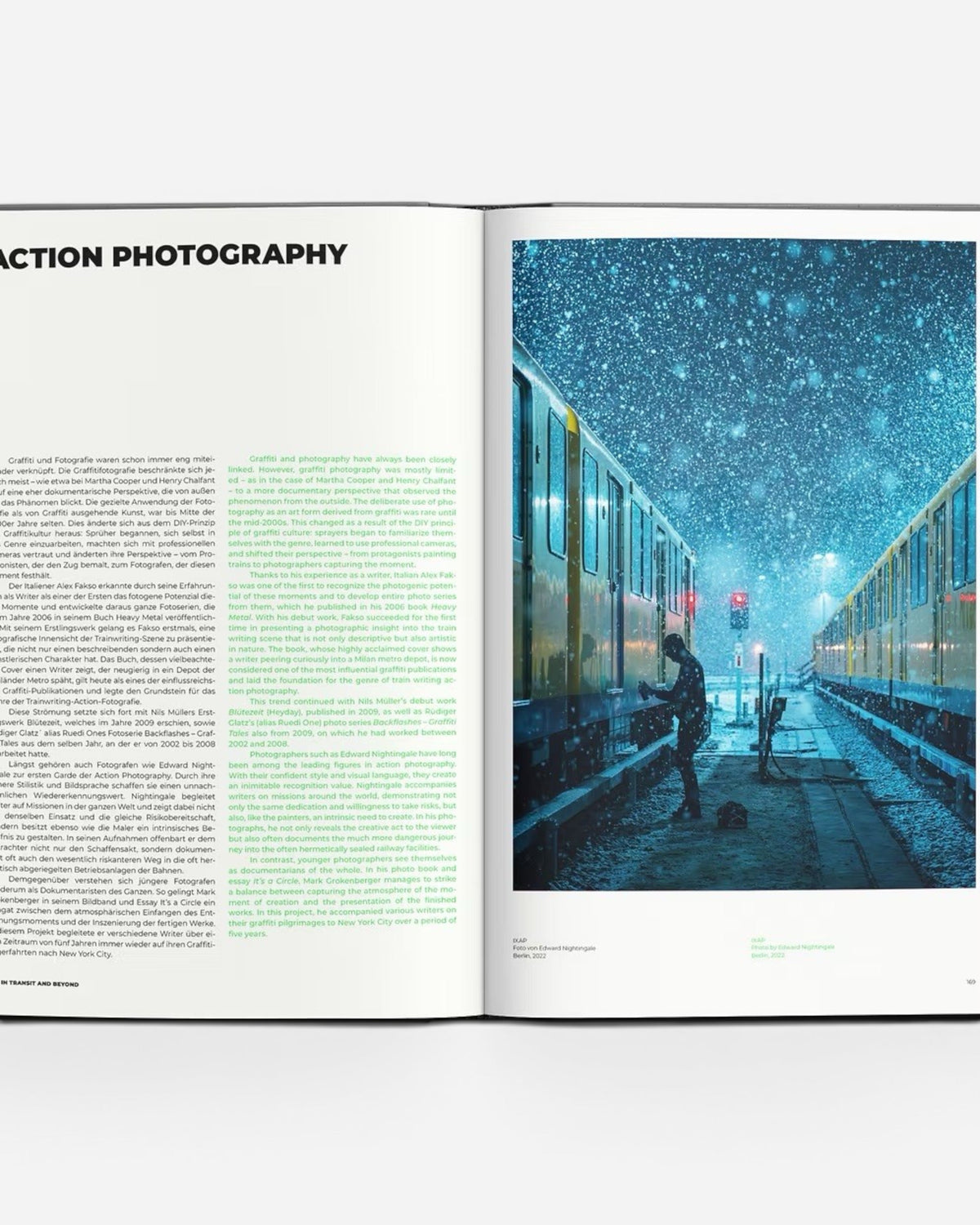 Astrofat Art In Transit And Beyond Hallenkunst book, featuring a photographer in silhouette against a snowy train station, capturing graffiti on a train.