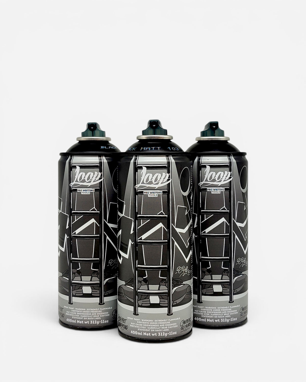 Astrofat Loop x Cantastic 10 Years Anniversary limited edition spray paint cans in LP 139 Beastville York black matte.