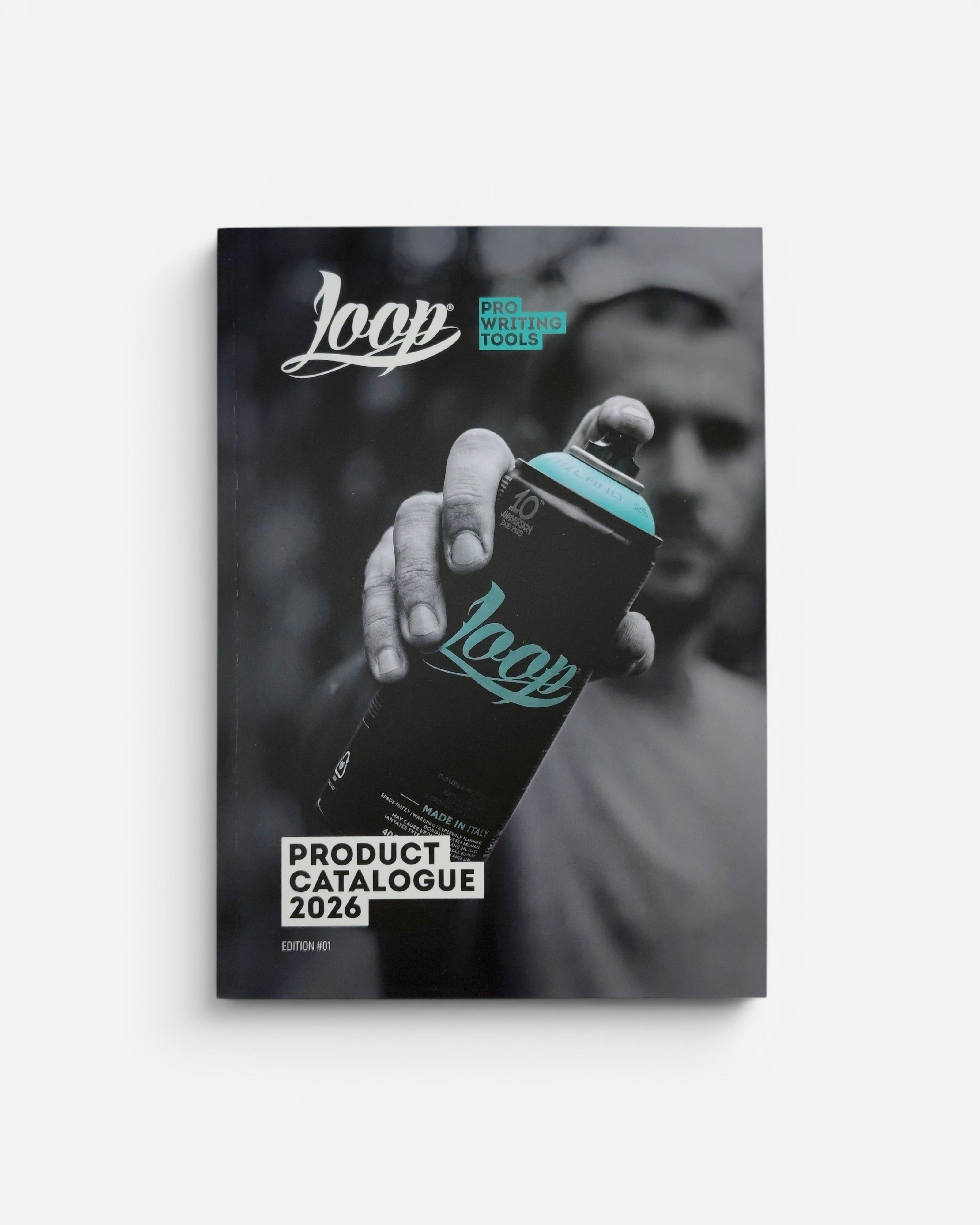 Astrofat Loop Pro Writing Tools Product Catalogue 2026, featuring a hand holding a spray can.