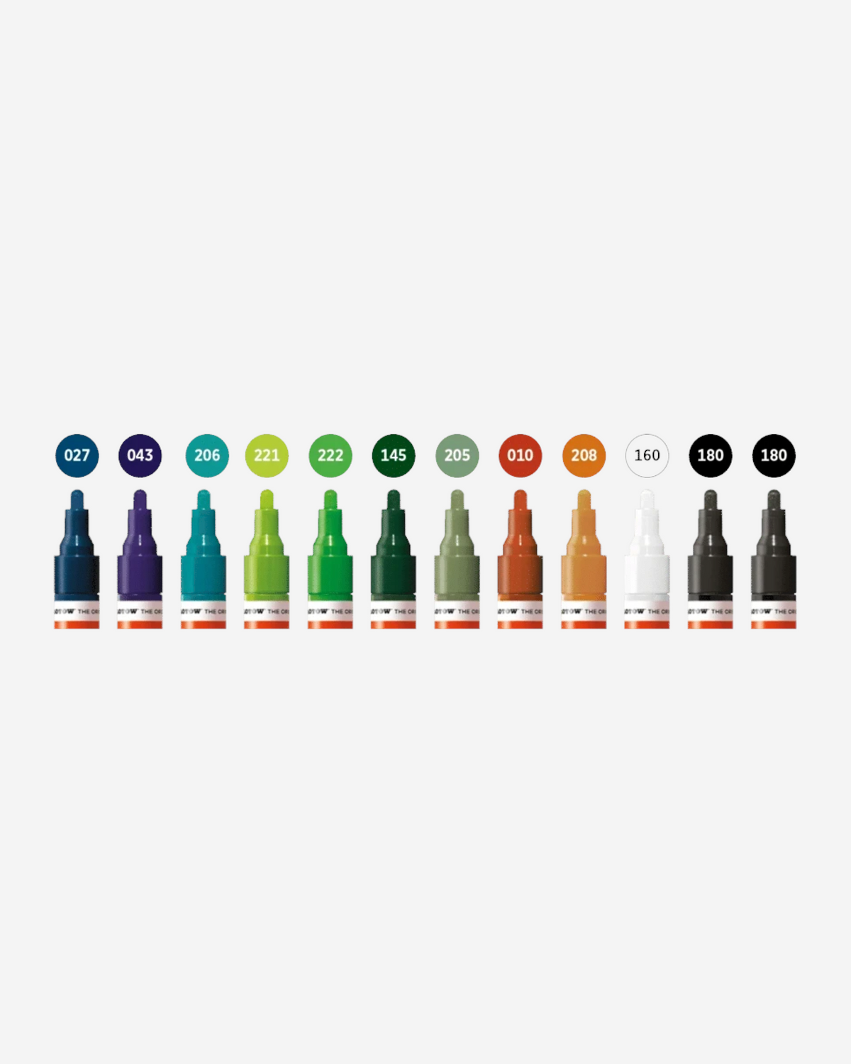 Astrofat Molotow One4All 4mm acrylic marker set featuring 12 vibrant assorted colours in a clear storage box