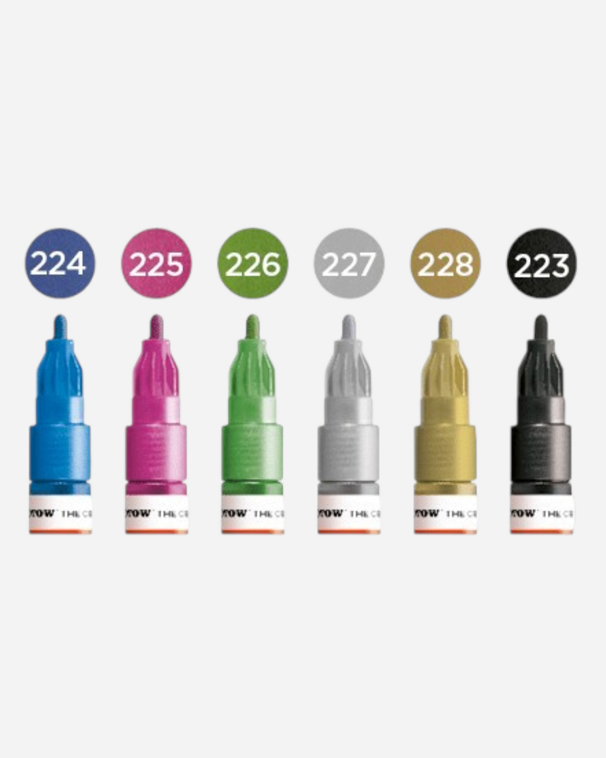 Astrofat set of six Molotow One4All 2mm metallic acrylic markers in assorted vibrant colours with round tips