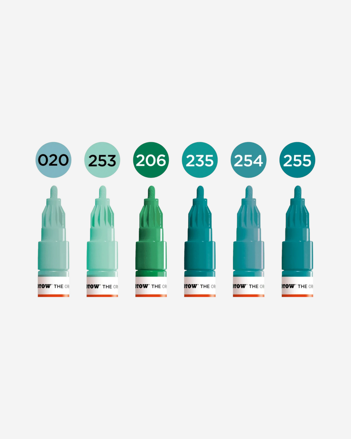 Astrofat Molotow One4All 2mm acrylic marker set in six tropical blue and green shades with matte finish