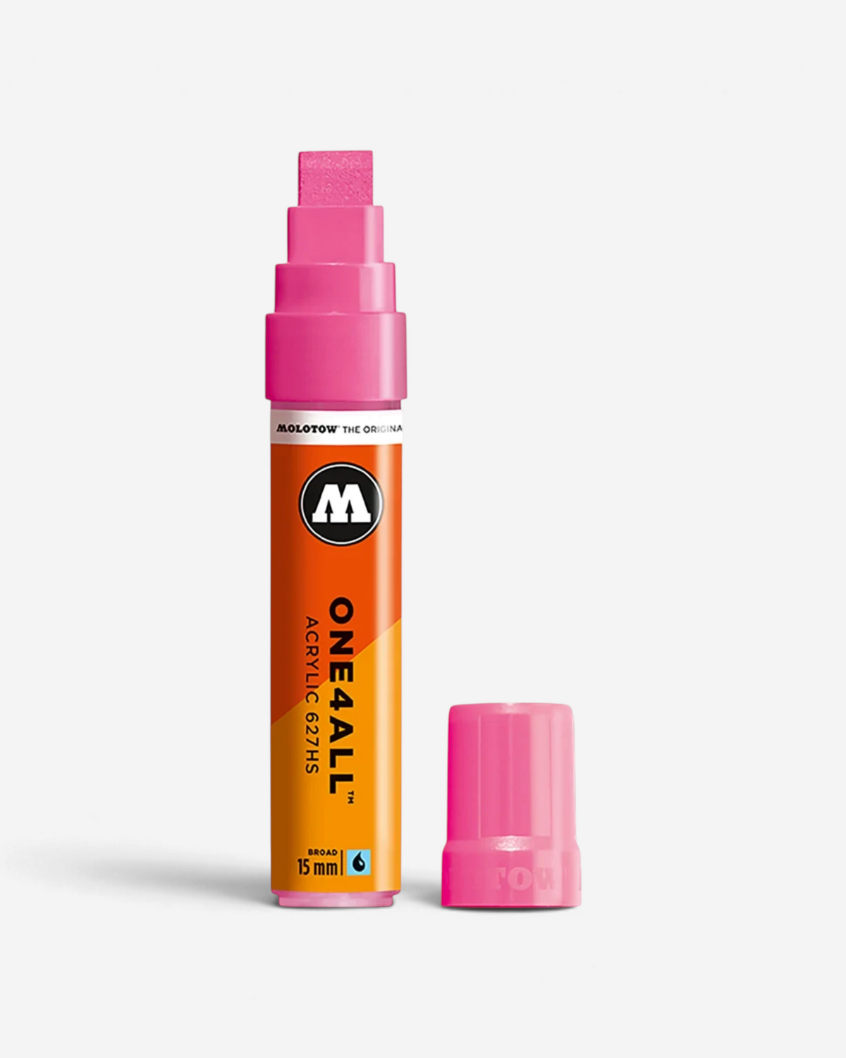 Astrofat One 4 All 627HS acrylic paint marker in pink with a 15mm broad chisel tip for versatile art projects.